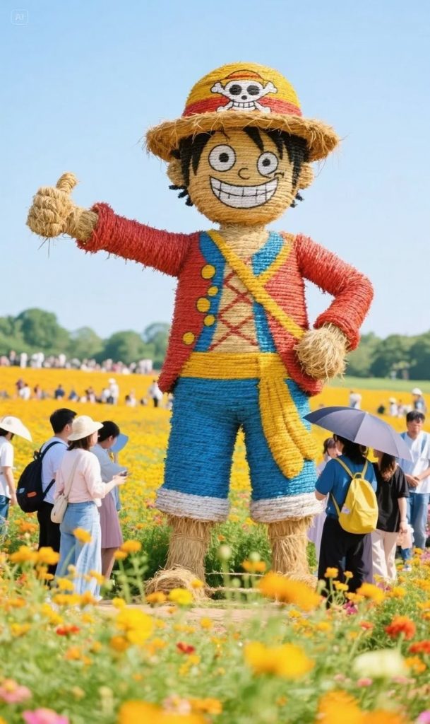 Colorful Floral Field with Giant Panda Straw Installation – Outdoor Event & Park Decoration-vlefooena