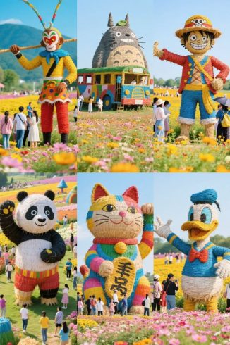 Creative Giant Panda Straw Artwork for Amusement Resort & Flower Festival Display-vlefooena