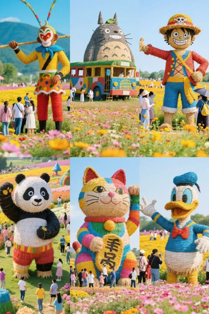 Creative Giant Panda Straw Artwork for Amusement Resort & Flower Festival Display-vlefooena